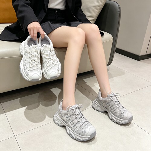 真皮+透网！专柜商场撤柜断码厚底时尚休闲老爹鞋女M688616-2