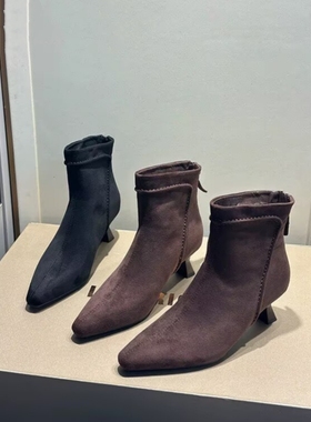 专柜商场撤柜断码处理细跟圆头绒面洋气时装短靴女M03129-11A