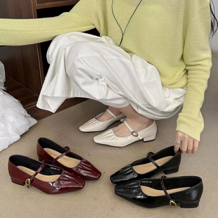 一字带单鞋 商场撤柜断码 复古方头粗跟玛丽珍鞋 法式 YD25105 女鞋