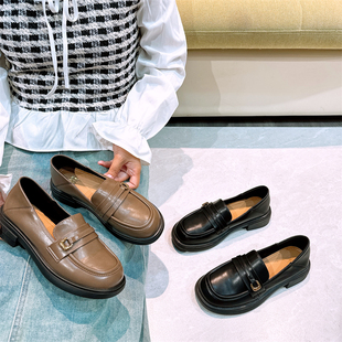 真皮！秀气厚底乐福鞋！专柜女鞋平底英伦风小皮鞋百搭D921321-2