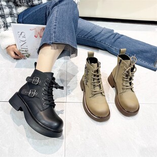真皮牛皮 专柜商场撤柜厚底圆头秀气短靴马丁靴女百搭D827385