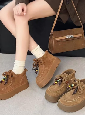 真皮！厚底勃肯鞋专柜撤柜断码时尚系带舒适高帮鞋女Z2-038806