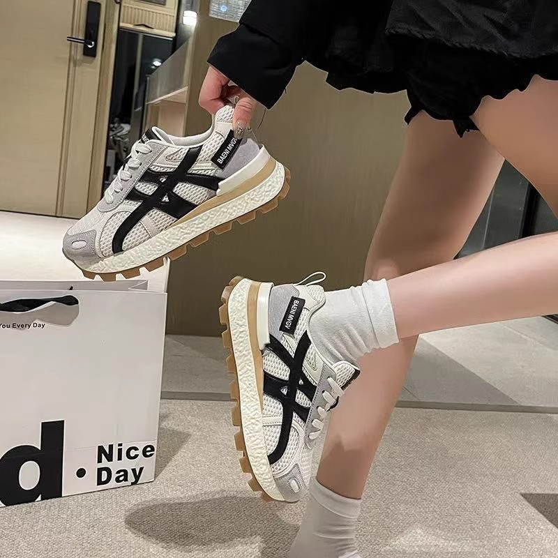 真皮！厚底阿甘鞋！商场撤柜断码透气网面休闲运动板鞋女ML53505