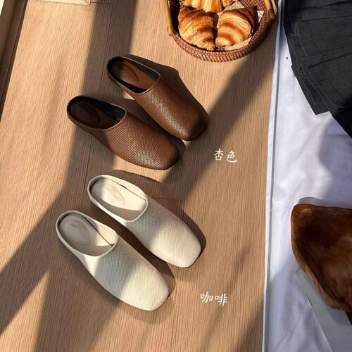 专柜折扣断码女鞋平底低跟方头包头拖鞋女半拖鞋女外穿Z731-90