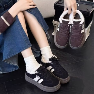 专柜女鞋 冬季 休闲鞋 真皮 772 厚底板鞋 女洋气Z5 215A 绒里