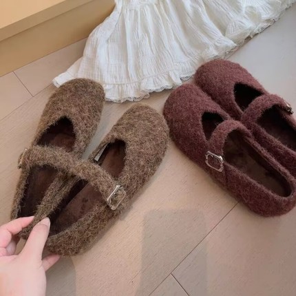 勃肯鞋毛呢！玛丽珍毛毛鞋专柜撤柜女鞋百搭女鞋冬季M655303-7A