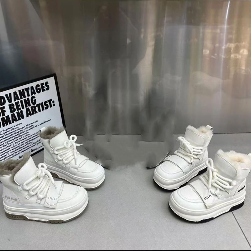 冬季前系带女款胶粘鞋真皮保暖