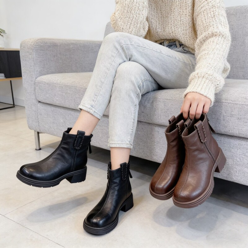 专柜商场撤柜断码粗跟圆头后拉链时尚洋气时装短靴女KM255205-5B