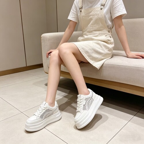 真皮+透网！厚底小白鞋夏季！专柜特价女鞋平底休闲鞋女轻便透气
