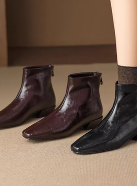 专柜商场撤柜断码粗跟方头后拉链时尚洋气时装短靴女Z57026-17A