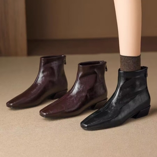 短靴女Z57026 洋气时装 17A 粗跟方头后拉链时尚 专柜商场撤柜断码