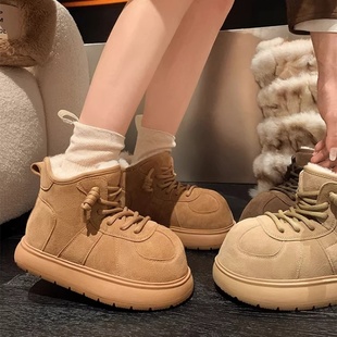 真皮！厚底雪地靴！专柜女鞋冬季加绒短靴女洋气勃肯鞋M033653-8A