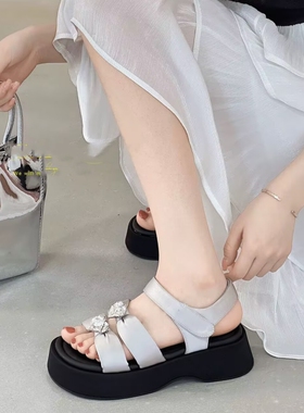 商场撤柜断码厚底增高休闲外穿魔术贴水钻凉鞋女G708055-1