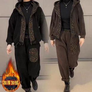 宽松显瘦加绒加厚连帽外套裤 大码 子两件套潮 女秋冬韩版 灯芯绒套装