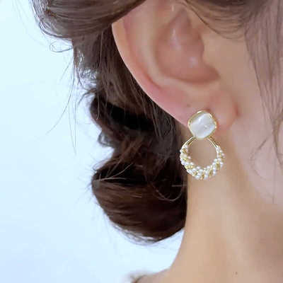 猫眼石几何菱形珍珠气质