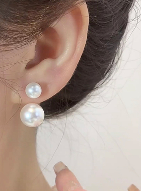 日韩小清新前后戴珍珠耳环独特925银针耳钉2025年新款爆款高级感