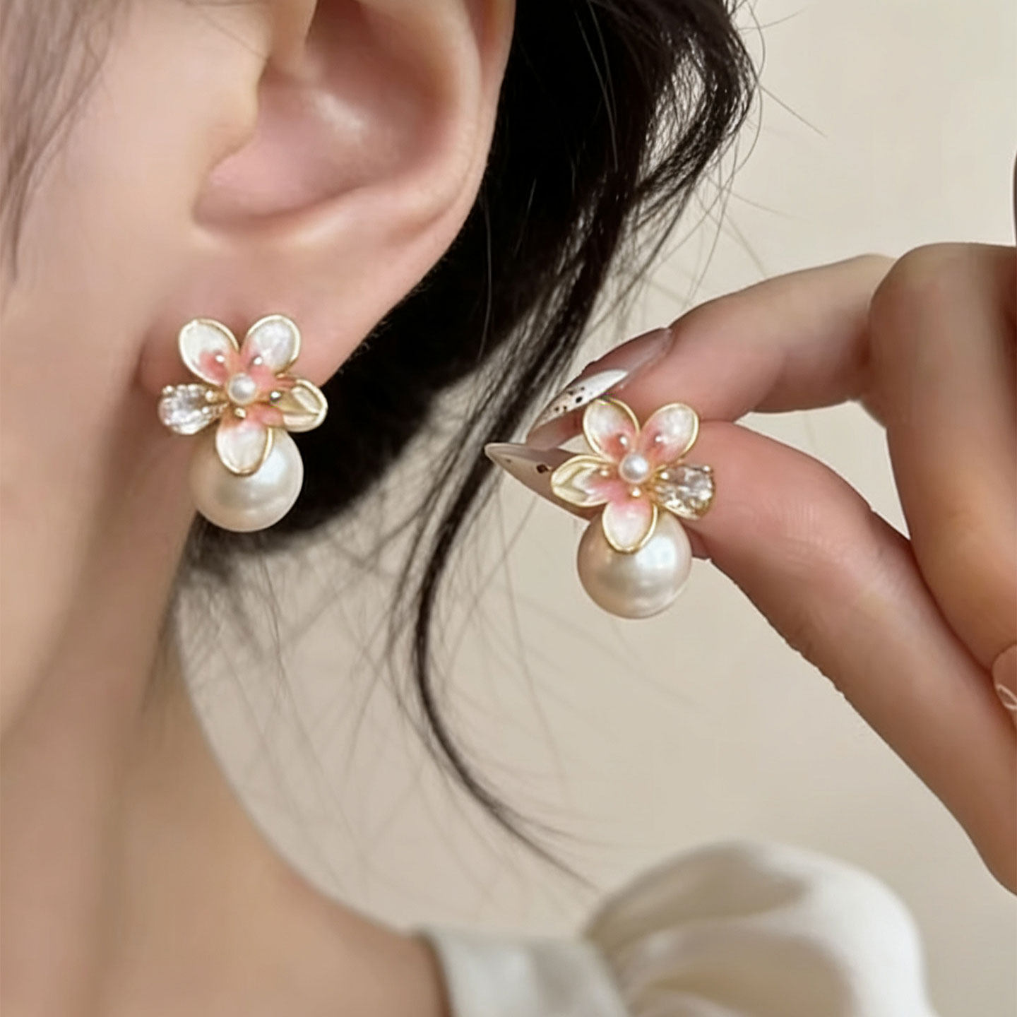 温柔百搭粉色山茶花珍珠耳环女法式轻奢百搭高级感耳钉2026新款潮,饰品/流行首饰/时尚饰品新,耳环,淘宝优惠券,粉丝福利购,淘宝优惠卷