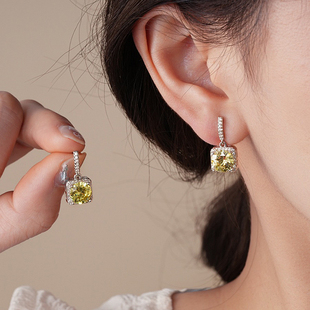 小众设计柠檬黄方糖锆石耳环时尚气质夏日百搭耳钉高级感新款爆款