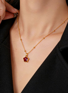 红色双面花朵吊坠衣服项链配饰女