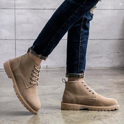 冬季马丁靴男款高帮皮鞋翻毛真皮加绒靴子厚底磨砂英伦中帮沙漠靴