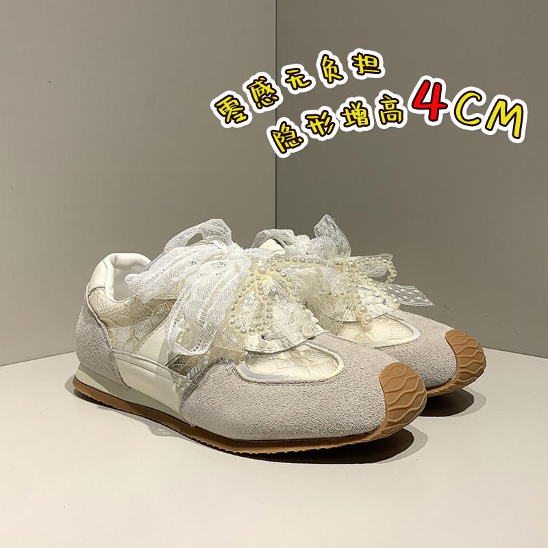 蕾丝珍珠芭蕾复古德训鞋女增高厚底阿甘鞋2025夏季新款运动休闲鞋