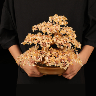 天然黄水晶发财树招财摆件办公室乔迁新居做生意聚财大吉开业礼物