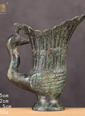 古青铜摆件青铜双凤杯酒樽吉祥鸟尊花瓶古玩装饰工艺品装饰摆件