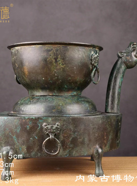 铜祥德工艺1:1制作 内蒙古博物馆龙首青铜灶古代高档影视道具摆件