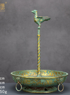 古青铜器错金立鸟灯摆件鸟灯灯具复古怀旧桌面工艺品礼品收藏品