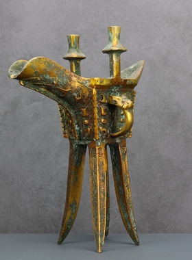 角觯古酒杯酒酒尊摆件铜爵单双柱饮酒器装饰觚青铜器博物馆斝樽