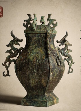 仿古青铜器中山王厝方壶摆件 青铜酒器收藏工艺品复古家居装饰品