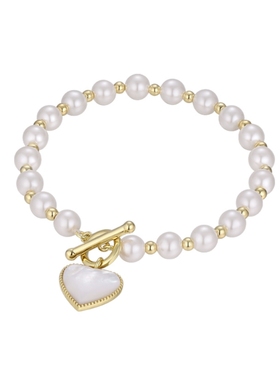 Favorite小香风甜酷轻奢爱心贝母珍珠手链高级感小众独特ot链手饰