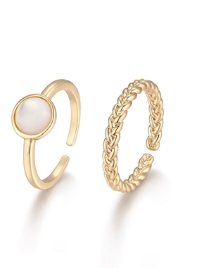 Favorite法式秋日氛围麦穗戒指两件套女百搭高级感轻奢贝母食指戒