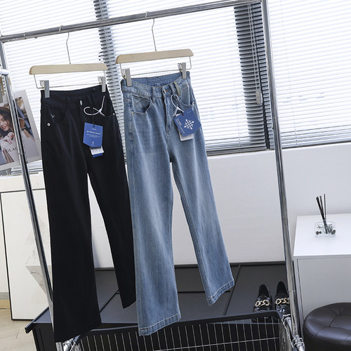 国内单微喇牛仔裤女2025夏季新款高腰显瘦显腿长九分喇叭裤dy523