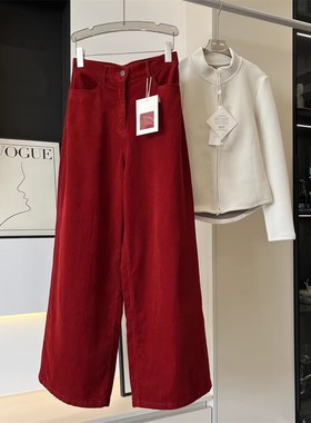 年度神裤！时髦row碇制红色灯芯绒宽松显瘦阔腿裤长裤新bs116