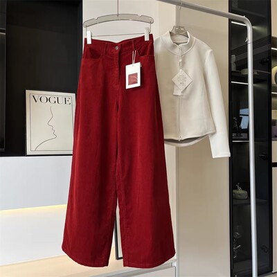年度神裤！时髦row碇制红色灯芯绒宽松显瘦阔腿裤长裤新bs116