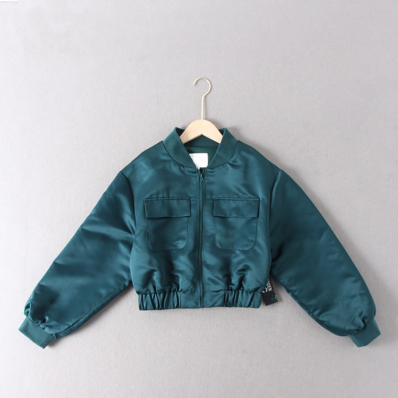 出老美单~原单女款缎面质感立领短款长袖棒球款飞行夹克外套