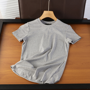 圆领短袖 棉弹罗纹肌理修身 T恤上衣女新509 木巨800 老美轻奢