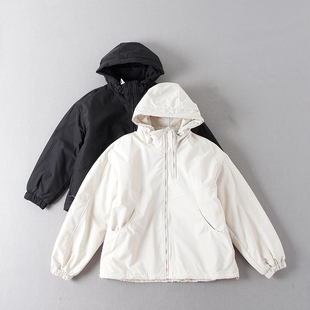 国内单!女款秋冬连帽夹棉户外防风防水纯色夹克冲锋衣外套棉衣