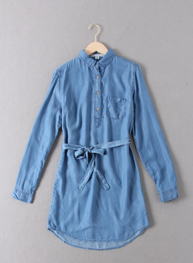 出老美单~24.99美金~天丝长袖收腰显瘦套头牛仔连衣裙