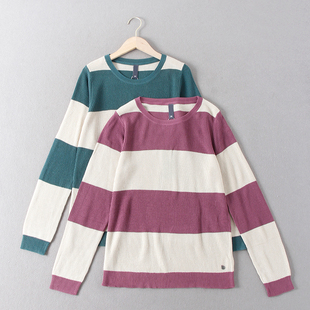 针织毛衣 女百搭宽条纹拼色兰精环保纤维套头长袖 德国单 29.9欧