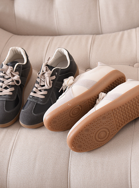 国内D！复古感简约百搭撞色拼接系带平底情侣款休闲板鞋男女qt412