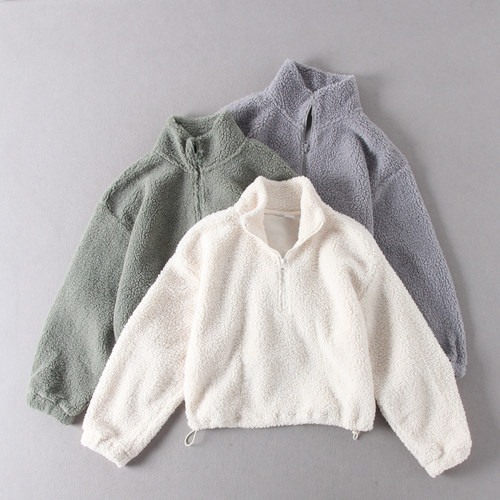 出瑞典订单~纯原女款立领半开拉链宽松套头颗粒绒感休闲长袖卫衣