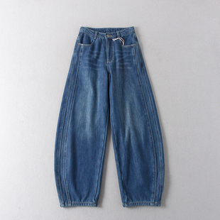 牛仔裤 秋冬保暖女高腰立体剪裁加绒阔腿香蕉裤 门店299 国内单