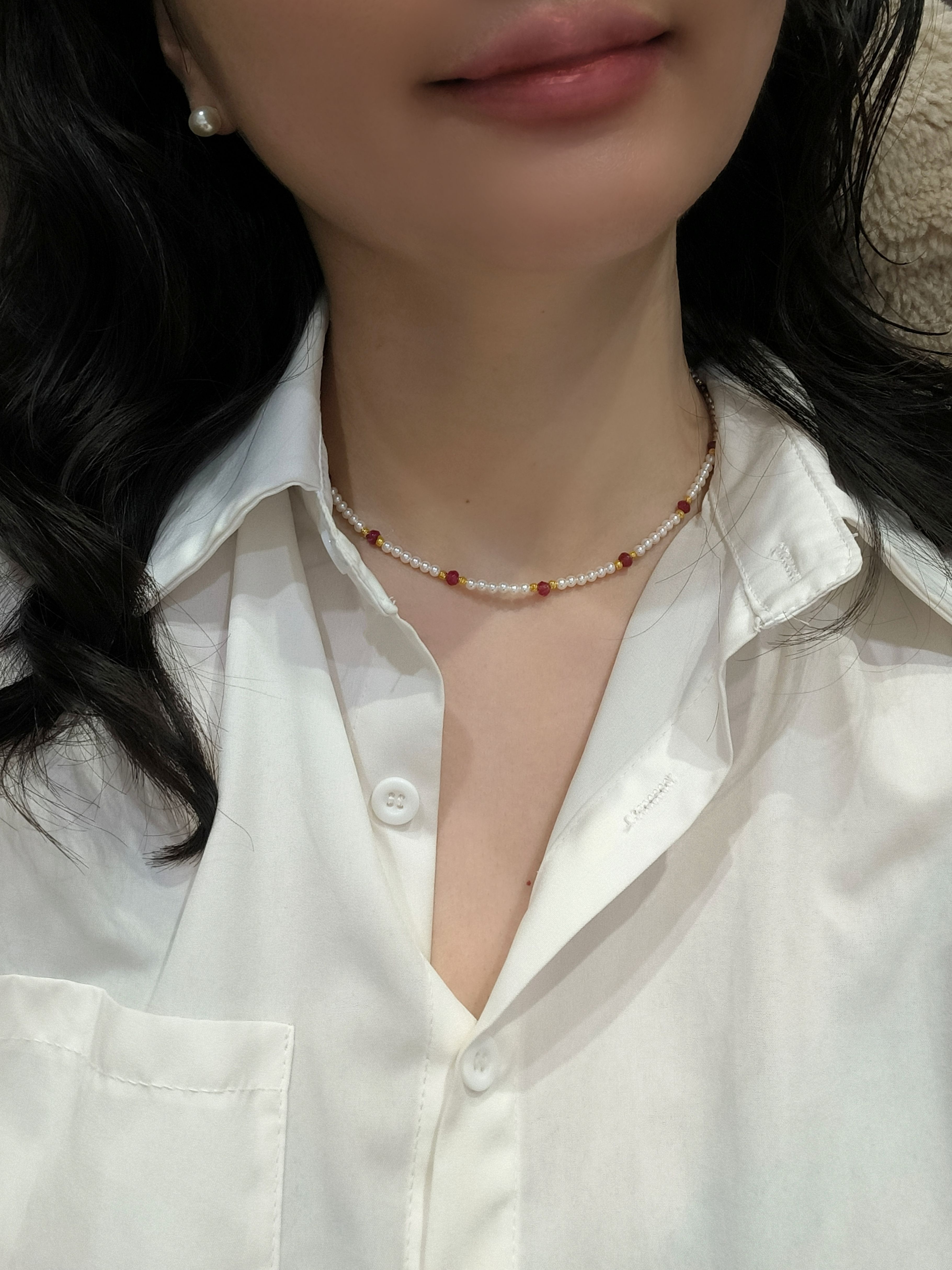 ISLA孤岛满天星红色石施家珍珠项链女银镀18k金锁骨链礼物