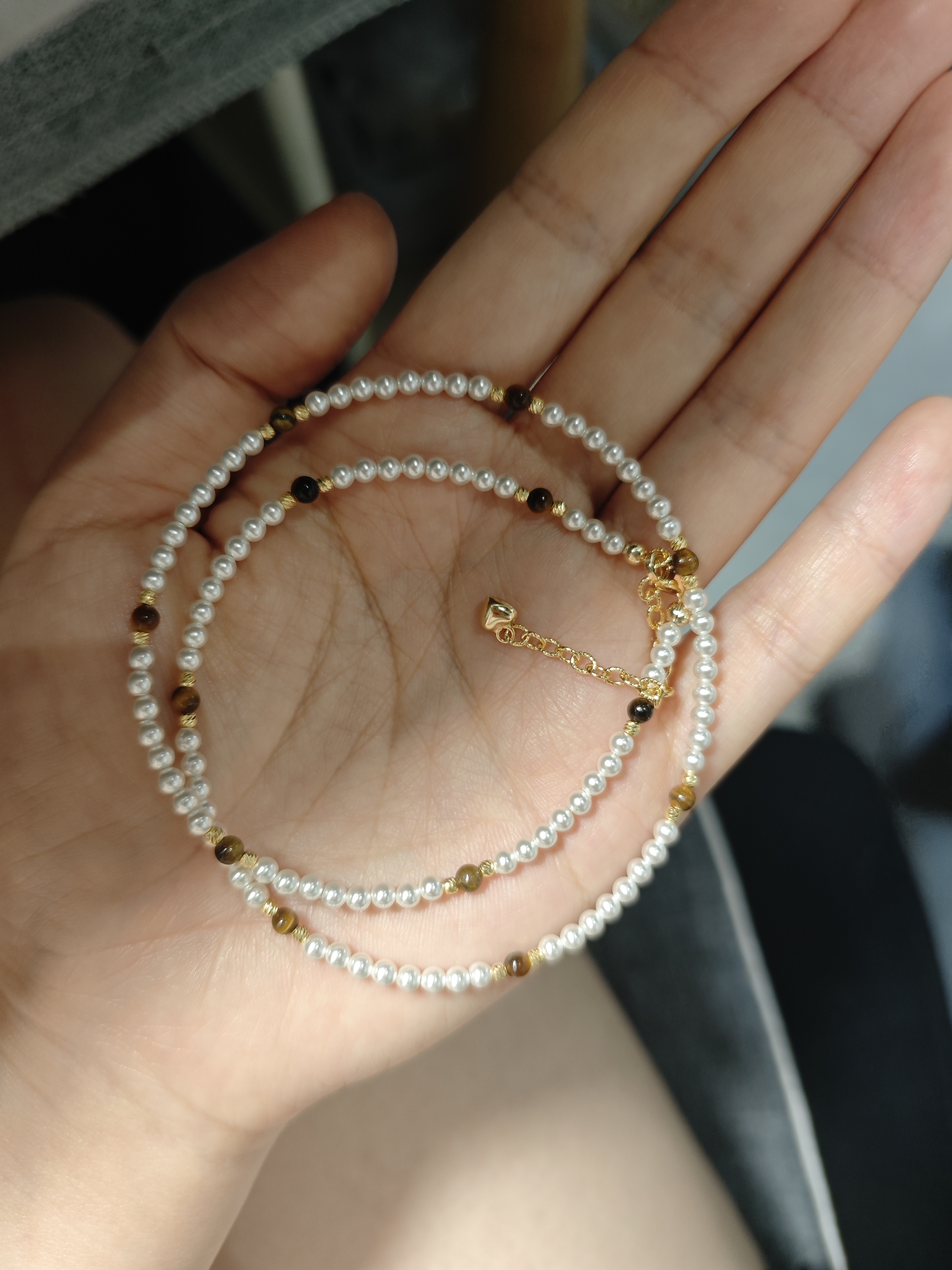 ISLA孤岛3mm虎眼石施家珍珠项链女小众高级感锁骨链颈链叠戴颈链