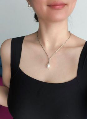 ISLA孤岛12mm澳白光施家珍珠吊坠s925纯银项链锁骨链时尚轻奢项链