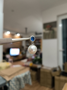 ISLA孤岛蓝宝石12mm澳白光施家珍珠活扣吊坠s925银轻奢项链配饰挂