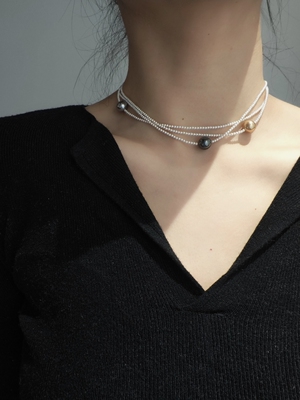 ISLA孤岛三层叠戴2mm极细珍珠项链女小众高级感锁骨链大溪地金珠