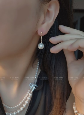 ISLA孤岛手工耳环大风吹10mm施家珍珠澳白光耳坠轻奢通勤14k注金